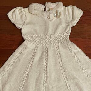 Gymboree “HOLIDAY MEMORIES” Ivory Cable Cotton FUR COLLAR DRESS  size 8